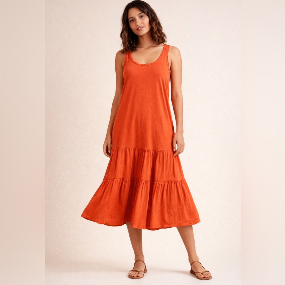 Caslon Nordstrom Tiered Cotton Gauze Midi Dress Mixed Media Flowy Boho Sz Small - Picture 1 of 12